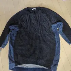 DOUBLE NAME ダークグレー ケーブル編みニット　Fサイズ