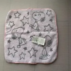 タオルハンカチ スヌーピー　ピンク グレー