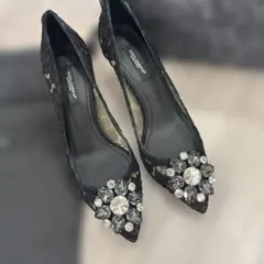 MANOLO BLAHNIK 23cm 36 レース パンプス ブラック - メルカリ