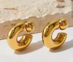 168ゴールド　ボリューム　C型　ステンレス　2wayピアス