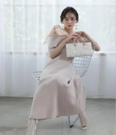 RANDA ワンショルダーリボンニットワンピース