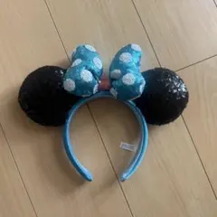 ミニー　カチューシャ 黒 水色　スパンコール