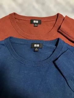 エクストラファインメリノクルーネックセーター（長袖）M 青オレンジ 2枚セット