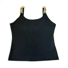 SHEIN ゴールドチェーンストラップ リブタンクトップ ブラックのサムネイル