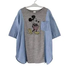 DENIM DUNGAREE ミッキー デニム 切替 リメイク Tシャツ 160