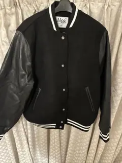 スタジャン 黒 ウール・レザー