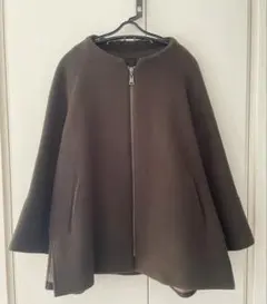 【お値下げしました！】ノーカラーコート　ダークグリーン　ポンチョ風