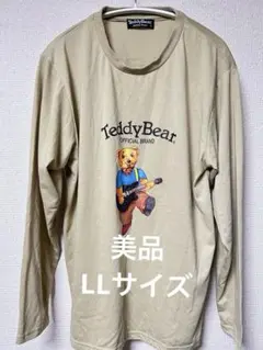 【テディベア】美品 ギター ベア プリント 長袖Tシャツ ロンT ベージュ LLのサムネイル
