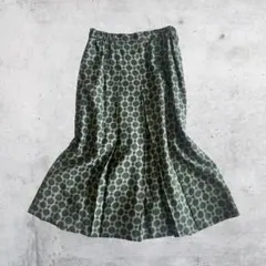 vintage 総柄 フレア プリーツスカート ミモレ丈 ウエストゴム 古着女子