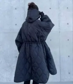 rectangle ボリュームフード付きオーバーサイズ絞りキルティングコート