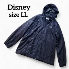 極美品　Disney ミッキー総柄　フード付ジャンバー　LL ネイビー　ゆったりのサムネイル
