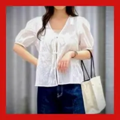 LAKOLE リボンアップブラウス　ホワイト　春　夏　かわいい 軽い