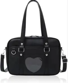 RUDAN❤️スクールバッグ スクバ ボストン型 通学 ハート 学生鞄 ブラック