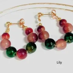 ✨ ヴィンテージ 天然石 ビーズ フープピアス 雫型 グリーン 緑 レッド 赤