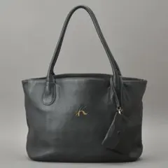 美品 Kitamura キタムラ トートバッグ ポーチ付 型押しレザー ブラック