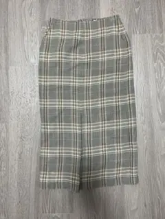 MACPHEE レーヨンリネンチェック フロントスリットミディスカート