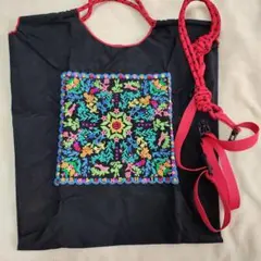 刺繍トートバッグ 2 WAY ナイロン ショルダーベルト付き