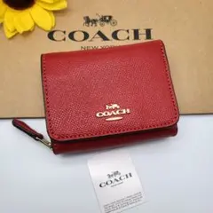 COACH 折り財布 新品 レッド お札入れ 小銭入れ カード入れ ミニ財布