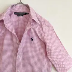 【袖が長めの可愛いデザイン★未使用に近い】ラルフローレン半袖ピンクチェックシャツ