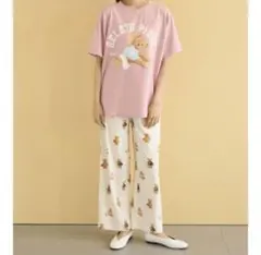 ジェラートピケ　スポーツ　ベア　上下　ルームウェア　パジャマ　セット　ピンク