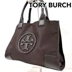 トリーバーチ　トートバッグ　ナイロン　ダークブラウン　デカロゴ
