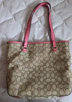 Coach ベージュ ピンク トートバッグ