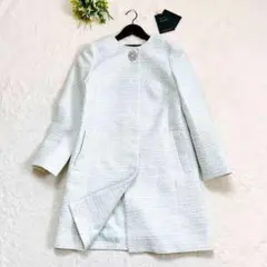 新品 JUSGLITTY ノーカラー ツイードジャケット ミント ビジュー XS