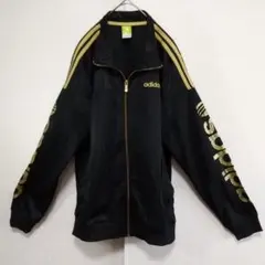 アディダス　ネオレーベル　ジャージ　黒×金ラメプリント　刺繍ロゴ　三本線