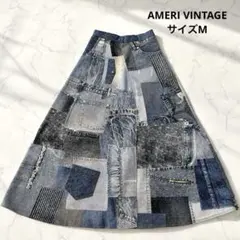 Ameri☆DENIM PATCHWORK PRINT SKIRT /ブルー S - メルカリ
