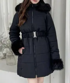 clear アウター ベルト付きミドル丈中綿ダウンコート