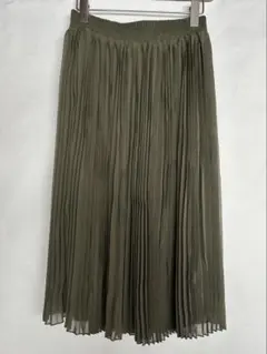 【Brilliant peace】上品プリーツ ロングスカート カーキ Lサイズ