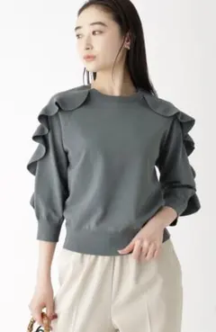 OPAQUE.CLIP 7分袖ニット フリル付き