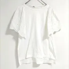 〈フレディクルール〉半袖Ｔシャツ　袖レース　前後差あり　白　Мのサムネイル