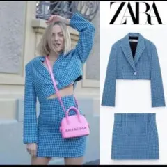 新品未使用　ザラ　ZARA　クロップドジャケット　青チェック　サイズL