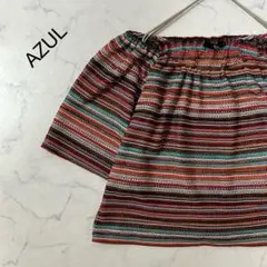 美品 AZUL ボーダー マルチカラー オフショルダー 半袖 プルオーバー S