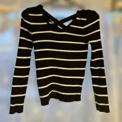 ストライプ クロスネック 長袖セーター