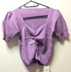 【新品】GRL グレイル フロントギャザーショート丈ニットトップス パープル M