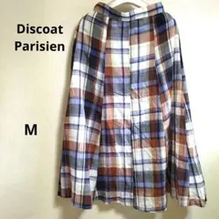 Discoat ディスコート ロングフレアスカート チェック柄 リネン混 M