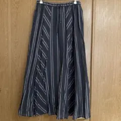 【HUMAN WOMAN】 ストライプ ロングフレア スカート ウエストゴム