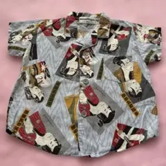 全面浮世絵 和柄 アロハシャツ 95 男の子 総柄 甚平祭 粋 レーヨン100%