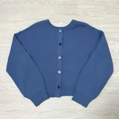 GU Mサイズ ブルー ニット クロップド カーディガン
