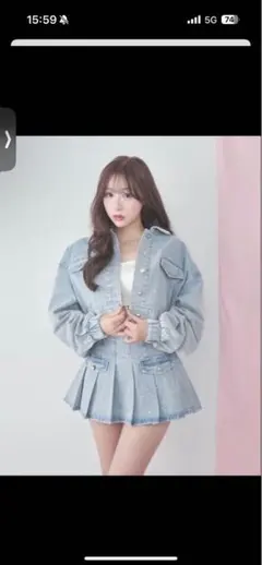 デニム プリーツスカート ジャケット風