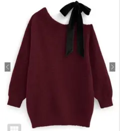 ワンショルダーベロアリボンニットミニワンピース