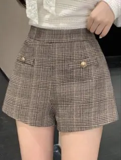 チェック柄ハイウエストショートパンツ