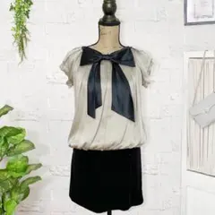 美品★mimosa【M】セットアップ風ビックリボンドレス　パーティーワンピース