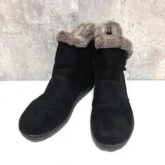 美品✨ショート丈ムートンブーツ ブラック 24.5cm サイドジップ ボア 暖か
