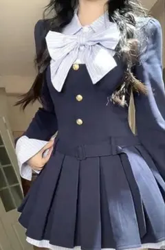 ネイビー リボン付き ミニワンピース フレンチガーリー