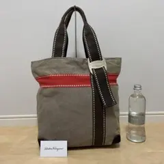 ■Ferragamo（フェラガモ）良品/ キャンパス×レザー/トートバッグ
