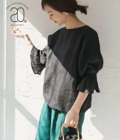 アーバンリサーチドアーズ リネンキャンディスリーブプルオーバー　ブラック