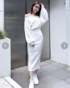 ❤︎gyda テレコオフショルドッキングロングワンピース　ホワイト❤︎